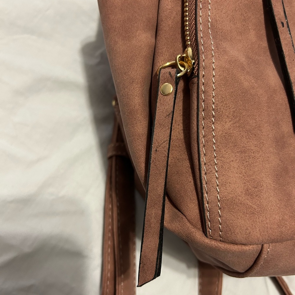 VR NYC Violet Ray Cinnamon Brown Vegan Suede Backpack NWT - Picture 8 of 13